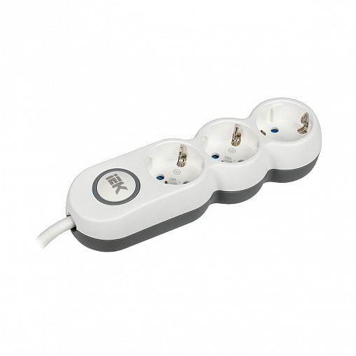 Удлинитель с выключателем IEK Uno У03В, ПВС 3 x 1,5 мм², с заземлением, 3 розетки, 5 м, белый фото