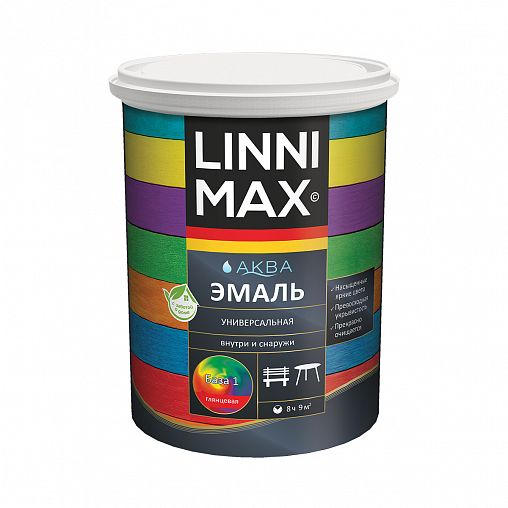 Эмаль универсальная Linnimax Аква, акриловая, глянцевая, база 1, белая, 0,9 л фото
