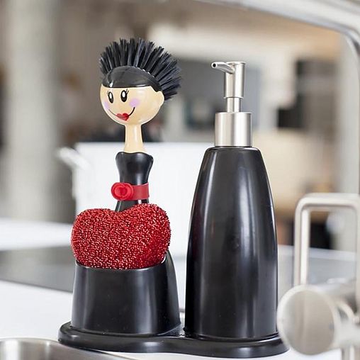 Набор для мытья посуды Vigar Dolls (щетка, губка, дозатор на подставке) фото