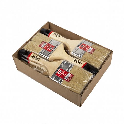 Кисть плоская Кедр Евро №3, натуральная щетина, деревянная ручка, 75 мм фото