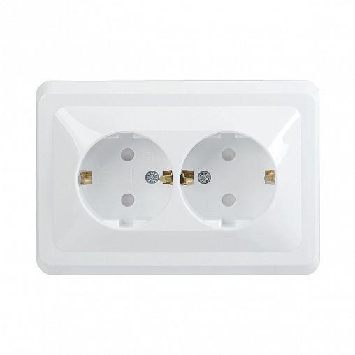 Розетка двойная встраиваемая IEK Вега, с з/ш, с заземлением, 16 А, 250 В, IP20, белая фото