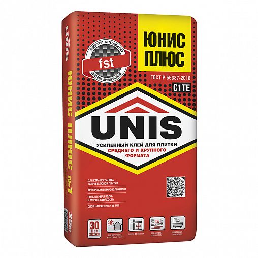 Клей для плитки Unis Плюс, усиленный, 25 кг фото