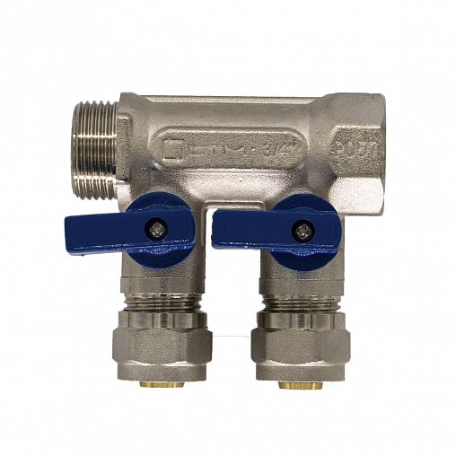 Коллектор универсальный для МП труб с шаровыми кранами СТМ, 3/4" x 16 мм x 2 выхода фото