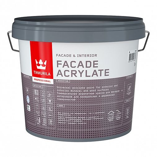 Краска фасадная Tikkurila Facade Acrylate (Фасад Акрилат), 5 л, бесцветная, база С фото