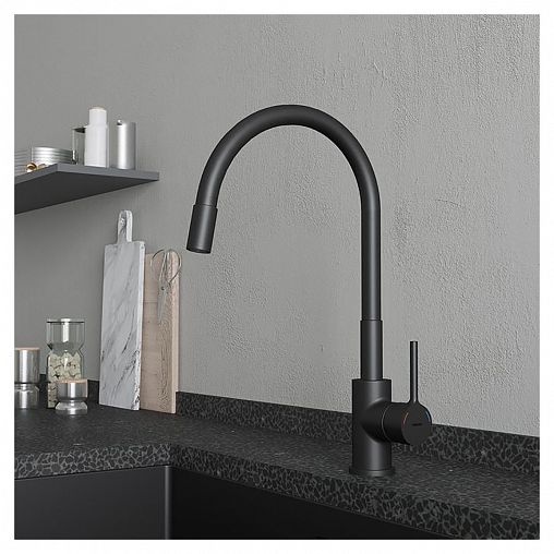 Смеситель для кухни Milardo Meal M01BL0FM05, с гибким изливом, черный матовый фото
