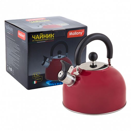 Чайник со свистком Mallony MAL-039-R, нержавеющая сталь, 2,5 л, красный фото