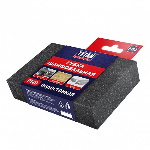 Губка для шлифования Tytan Professional, мягкая, угловая, P120, 100 x 70 x 25 мм фото
