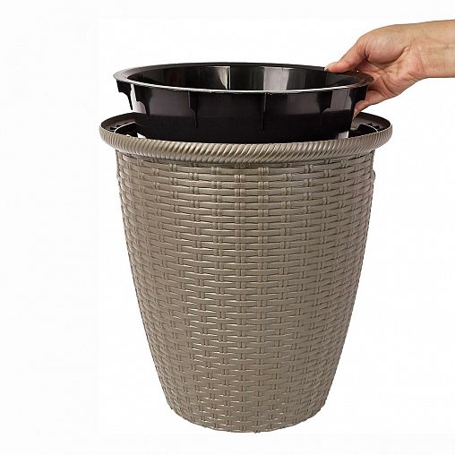Кашпо напольное InGreen Rattan, с внутренним горшком, 10 л, французский платан фото