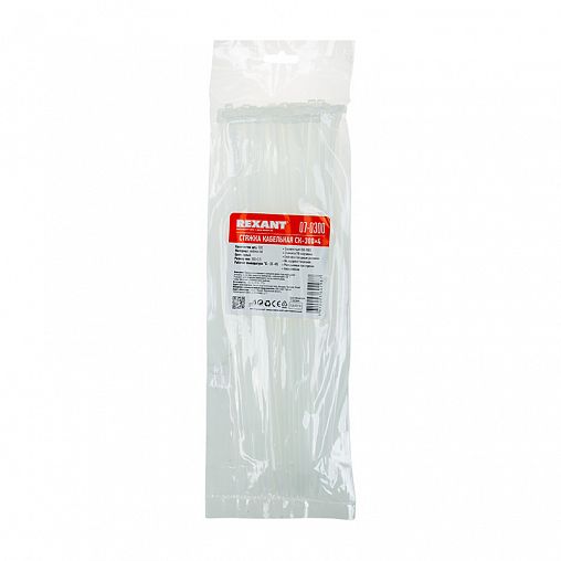 Хомут-стяжка Rexant, нейлон, 3,6 x 300 мм, 100 шт, белый фото