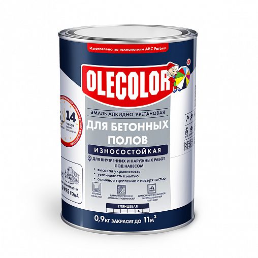 Эмаль для бетонных полов Olecolor, алкидно-уретановая, глянцевая, 2,7 кг, серая фото
