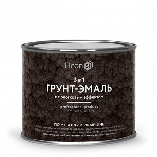 Грунт-эмаль по ржавчине Elcon 3 в 1, молотковая 0,4 кг, черная фото