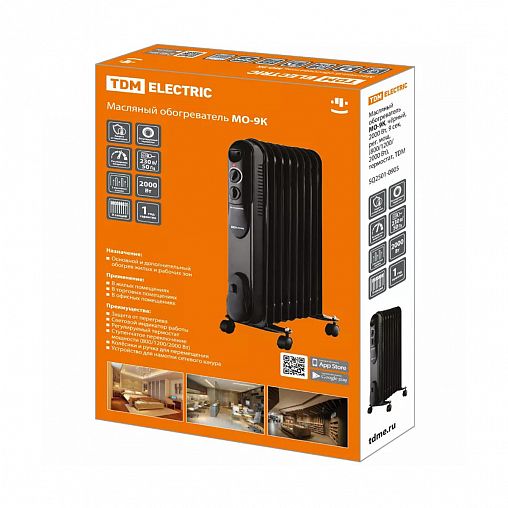 Масляный обогреватель Tdm Electric МО-9К, 9 секций, 2000 Вт, черный фото