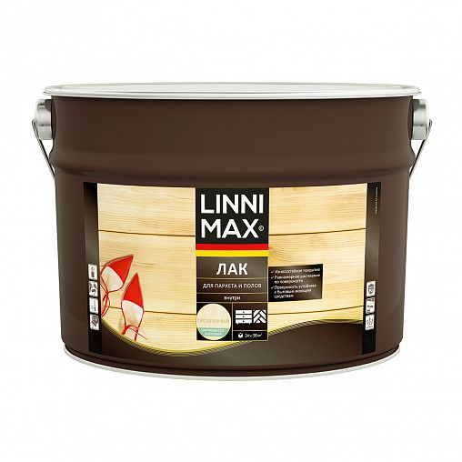 Лак для паркета и полов Linnimax, алкидно-полиуретановый, шелковисто-матовый, 9 л фото