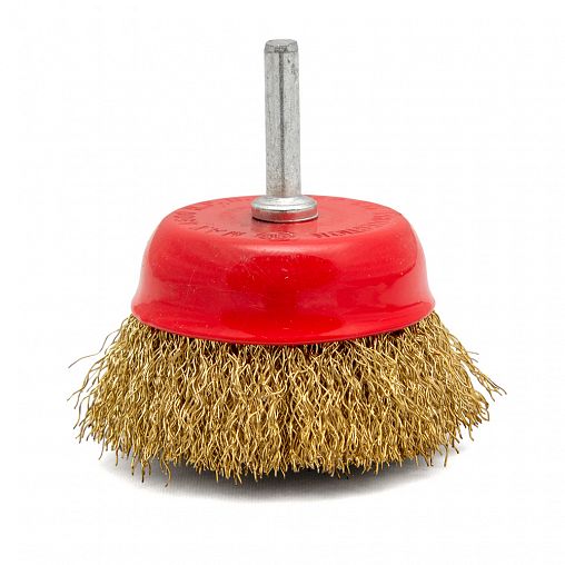 Щетка для дрели Кедр, чашка со шпилькой, 75 мм, латунированная проволока 0,3 мм фото