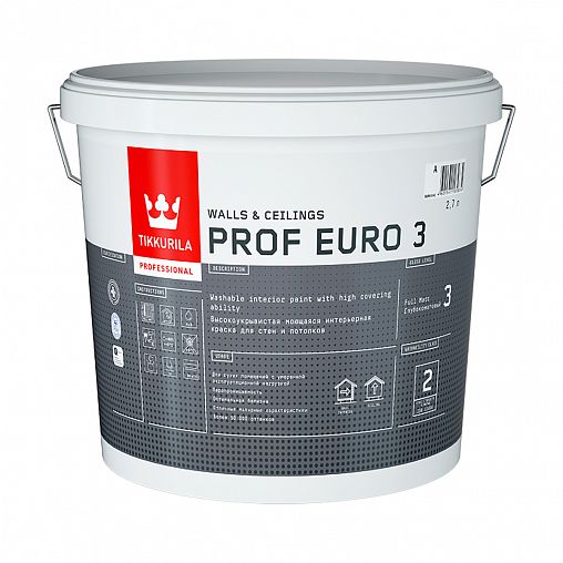 Краска интерьерная Prof Euro 3  TIKKURILA 2,7 л белая (база А) фото