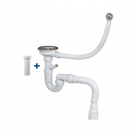 Сифон MasterProf 2 в 1, 1 1/2" x 40 мм, с отводом, с нержавеющей чашкой, гофротруба 720 мм фото