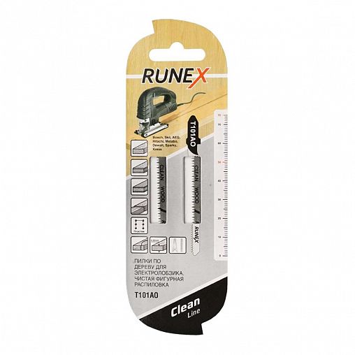 Пилки для электролобзика по дереву, ламинату и пластику Runex Т101АО, 75 мм, 2 шт фото