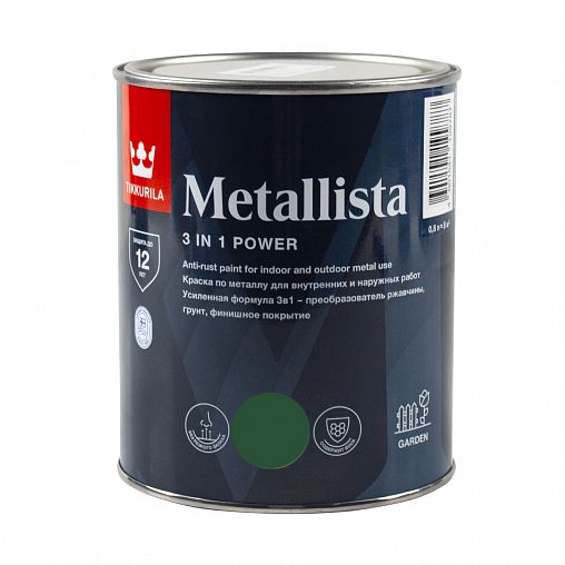 Краска для металла по ржавчине 3в1 Tikkurila Metallista (Металлиста), 0,8 л, зелёная фото
