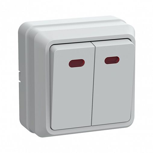 Выключатель двухклавишный накладной IEK Октава ВС20-2-1-ОБ, с подсветкой, 10 А, белый фото