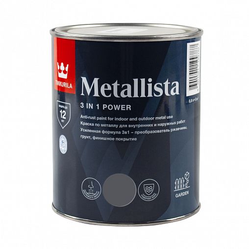Краска для металла по ржавчине 3в1 Tikkurila Metallista (Металлиста), 0,8 л, темно-серая фото