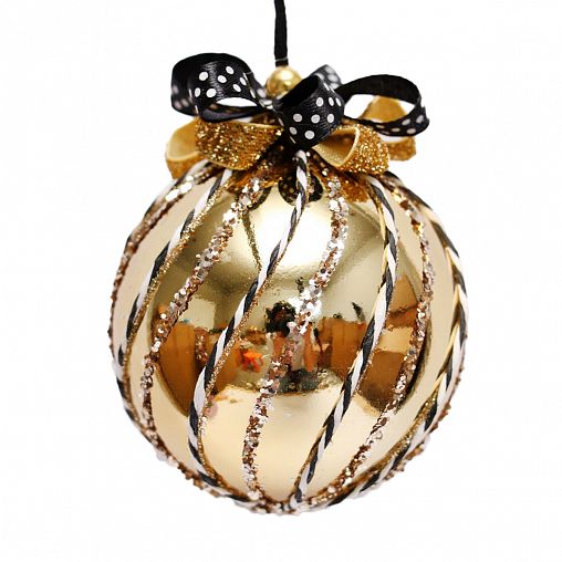 Елочный шар, с бантом, 10 x 8 см, золото фото