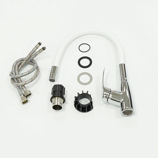 Смеситель для кухни Lemark Linara LM0415C-Gray, с гибким изливом, хром/белый фото