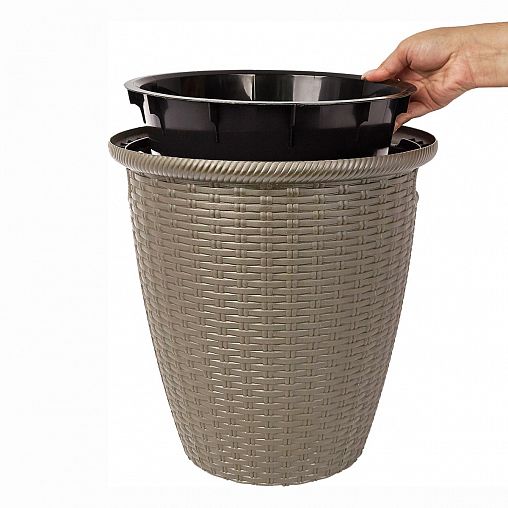 Кашпо напольное InGreen Rattan, с внутренним горшком, 20 л, французский платан фото
