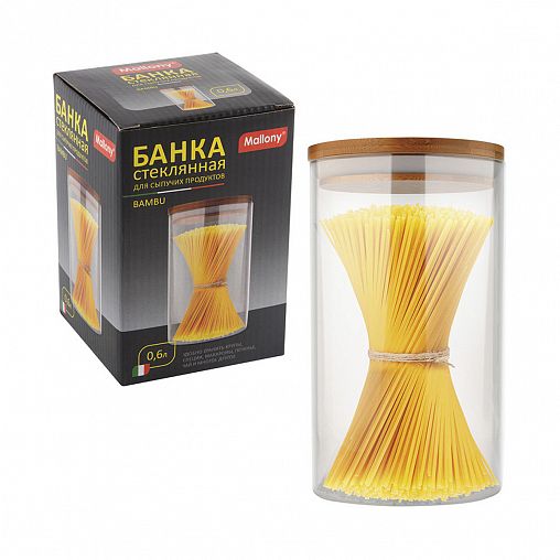 Банка для сыпучих продуктов Mallony Bambu, стеклянная, с крышкой, 0,6 л фото
