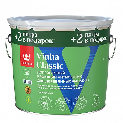 Антисептик для деревянных фасадов Tikkurila Vinha Classic (Винха Классик), база А, белый, 11 л фото