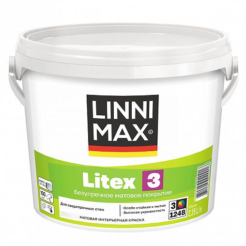 Краска интерьерная Linnimax Litex 3, матовая, база 3, бесцветная, 2,35 л фото