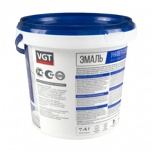 Эмаль универсальная VGT ВД-АК-1179, матовая, база A, супербелая, 1,5 кг фото