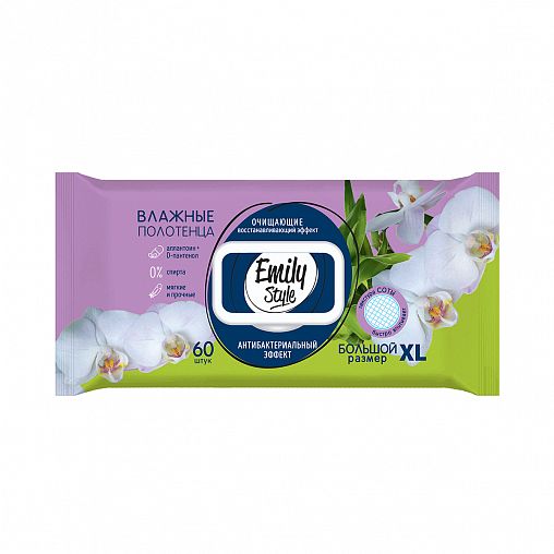 Влажные полотенца Emily Style, антибактериальные, с клапаном, 60 шт фото