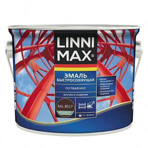 Грунт-эмаль по ржавчине Linnimax, быстросохнущая, 2,5 л, RAL 8017, шоколадная фото