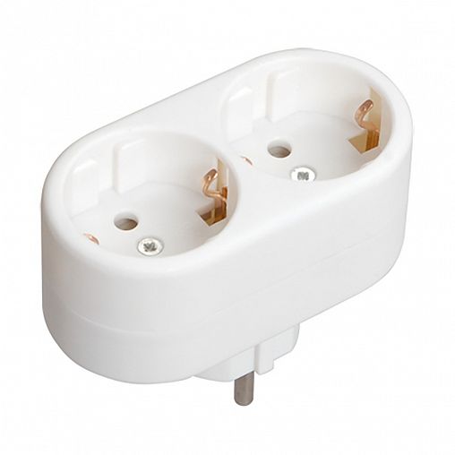 Разветвитель электрический IEK Т-01/02, 16 А, 2 гнезда, белый фото