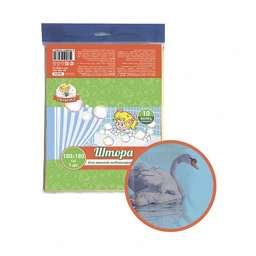 Штора для ванной Умничка, полиэтилен, 180 x 180 см, лебеди фото