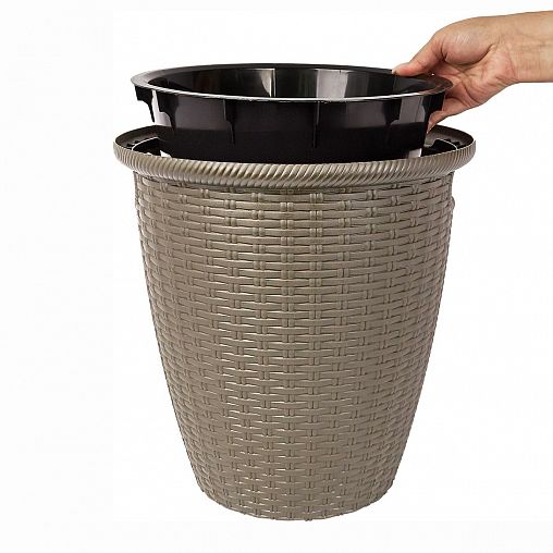 Кашпо напольное InGreen Rattan, с внутренним горшком, 30 л, французский платан фото