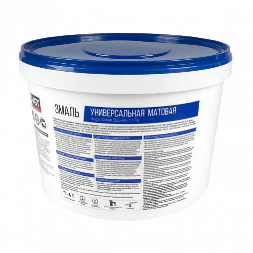 Эмаль универсальная VGT ВД-АК-1179, матовая, база A, супербелая, 15 кг фото