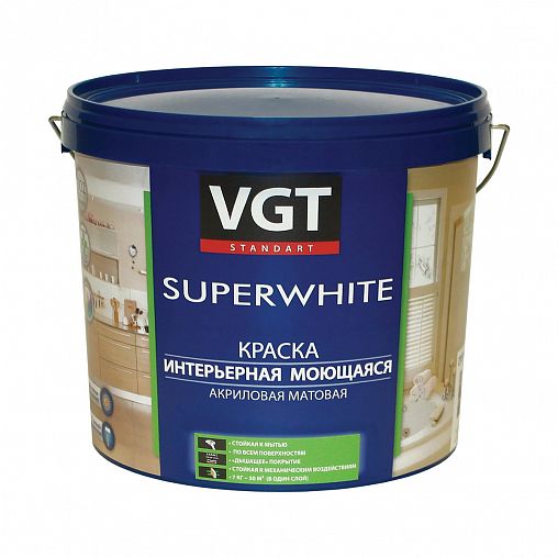 Краска интерьерная моющаяся VGT ВД-АК-1180, матовая, база A, белая, 13 кг фото