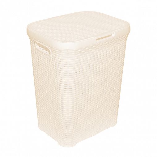 Корзина для белья прямоугольная Violet Ротанг 60 л, слоновая кость, с крышкой фото