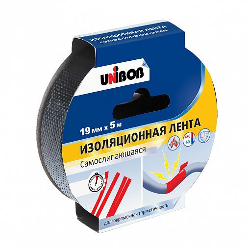 Изолента самослипающаяся Unibob, пвх, 19 мм x 5 м, черная фото