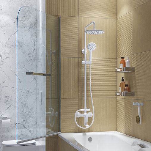 Душевая система с тропическим душем IDDIS Ray, белая матовая фото