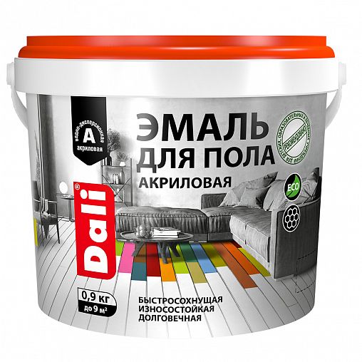 Эмаль для пола Dali, акриловая, полуглянцевая, 0,9 кг, серая фото