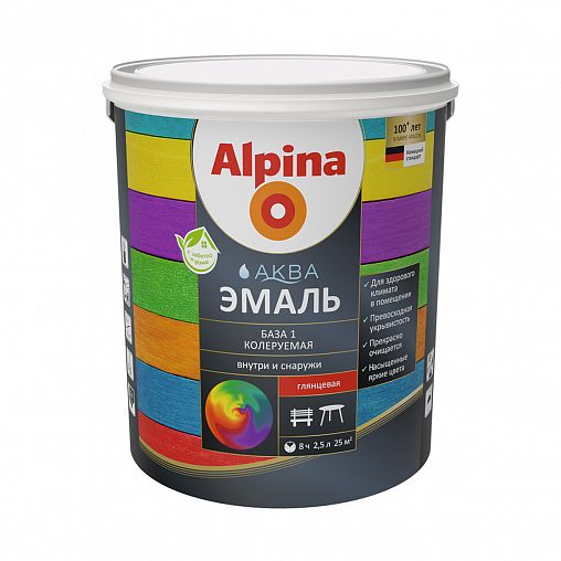 Эмаль по металлу Alpina Аква, акриловая, глянцевая, база 1, белая, 2,5 л фото