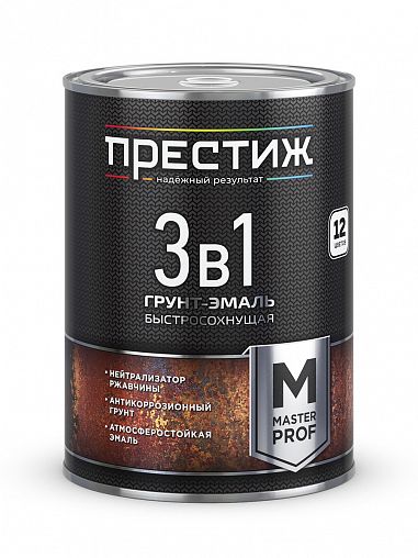 Грунт-эмаль по ржавчине 3 в 1 Престиж М, полуматовая, 0,9 кг, белая фото