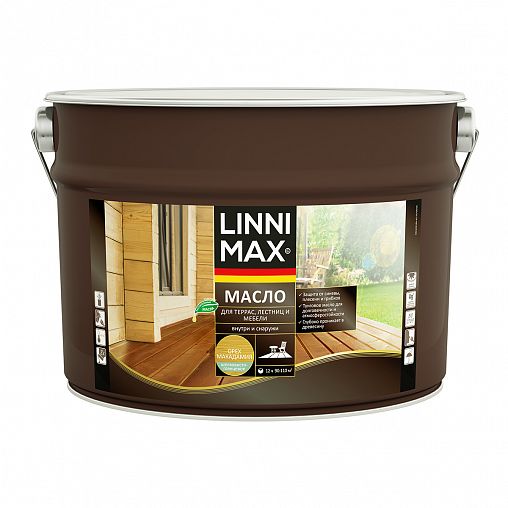 Масло для террас, лестниц, мебели Linnimax, шелковисто-глянцевое, 9 л, орех макадамия фото