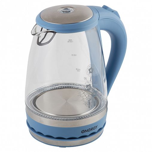 Стеклянный чайник электрический Energy E-279, 1,5 л, пластик синий фото