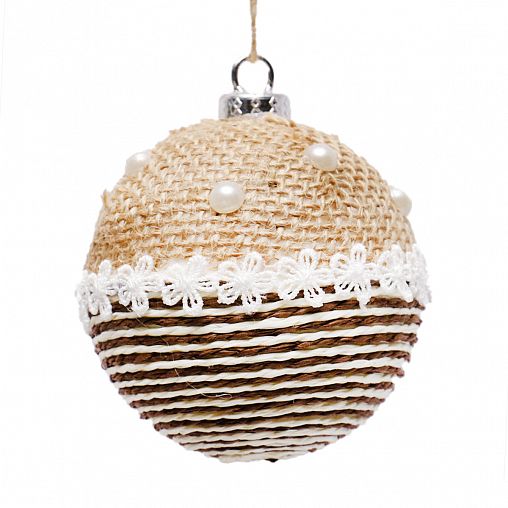 Елочный шар, с тканевыми цветами, d 8 см фото