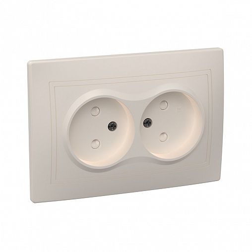 Розетка двойная встраиваемая IEK Кварта, с з/ш, без заземления, 10 А, 250 В, IP20, кремовая фото