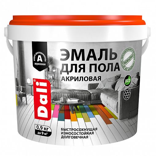 Эмаль для пола Dali, акриловая, полуглянцевая, база А, белая, 0,9 кг фото