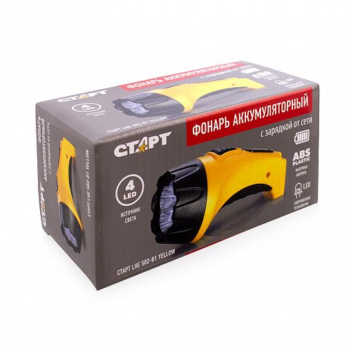 Фонарь светодиодный аккумуляторный Старт LHE 502-B1, пластиковый корпус, 4 LED, желтый фото